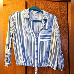 No Boundaries Crop Top, Size M (7-9), Pale Blue and White Stripped